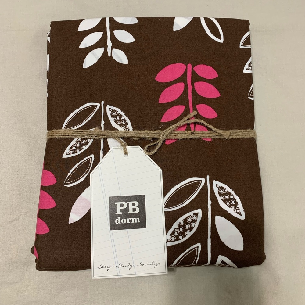 PB Dorm Brown and Pink Leaf Print Duvet Twin size - 1 piece